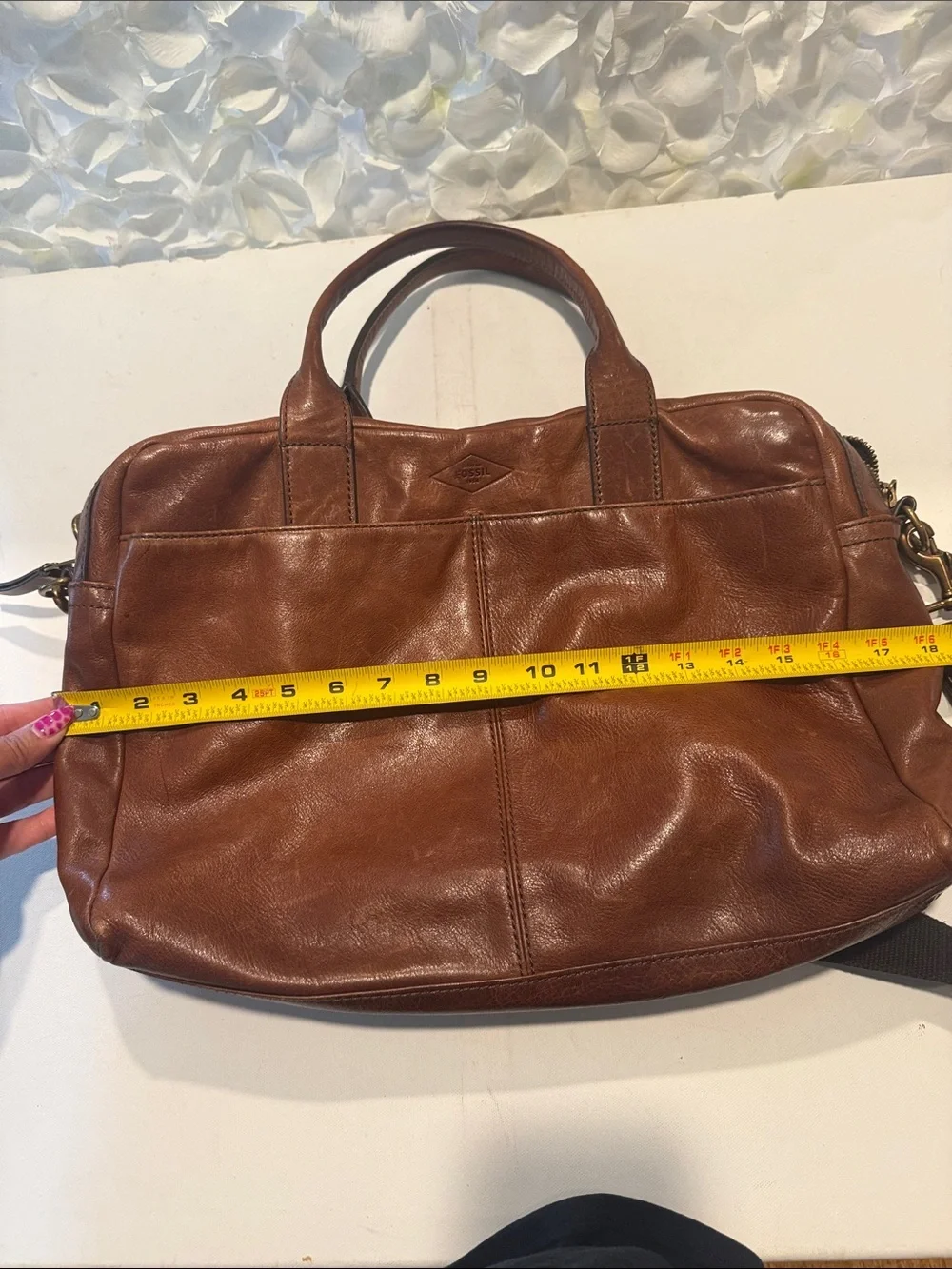 Fossil Brown Leather Briefcase with Removable Strap